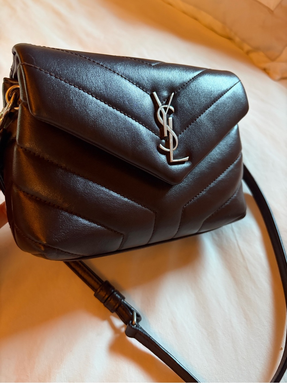 Yves Saint Laurent Burgundy Leather Loulou Bag with silver YSL Logo - Picture 6 of 12